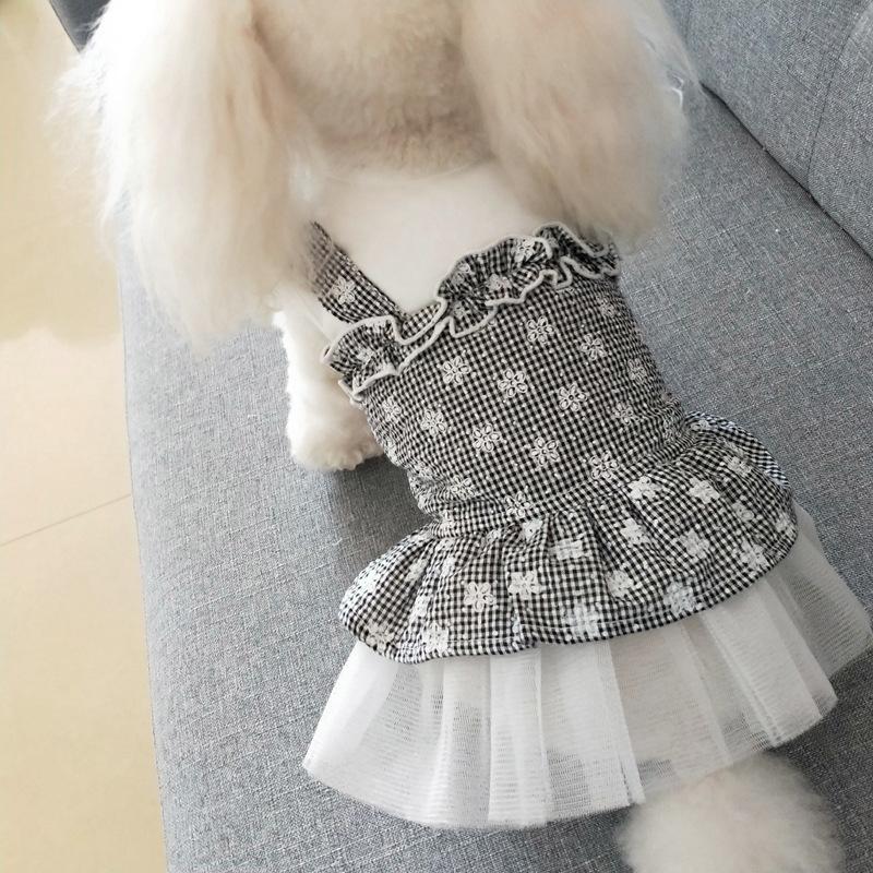 Spring Summer Pet Skirt for Small Dogs Teddy Grid Pettiskirt Dress Puppy Costume Fashion Pet Clothing