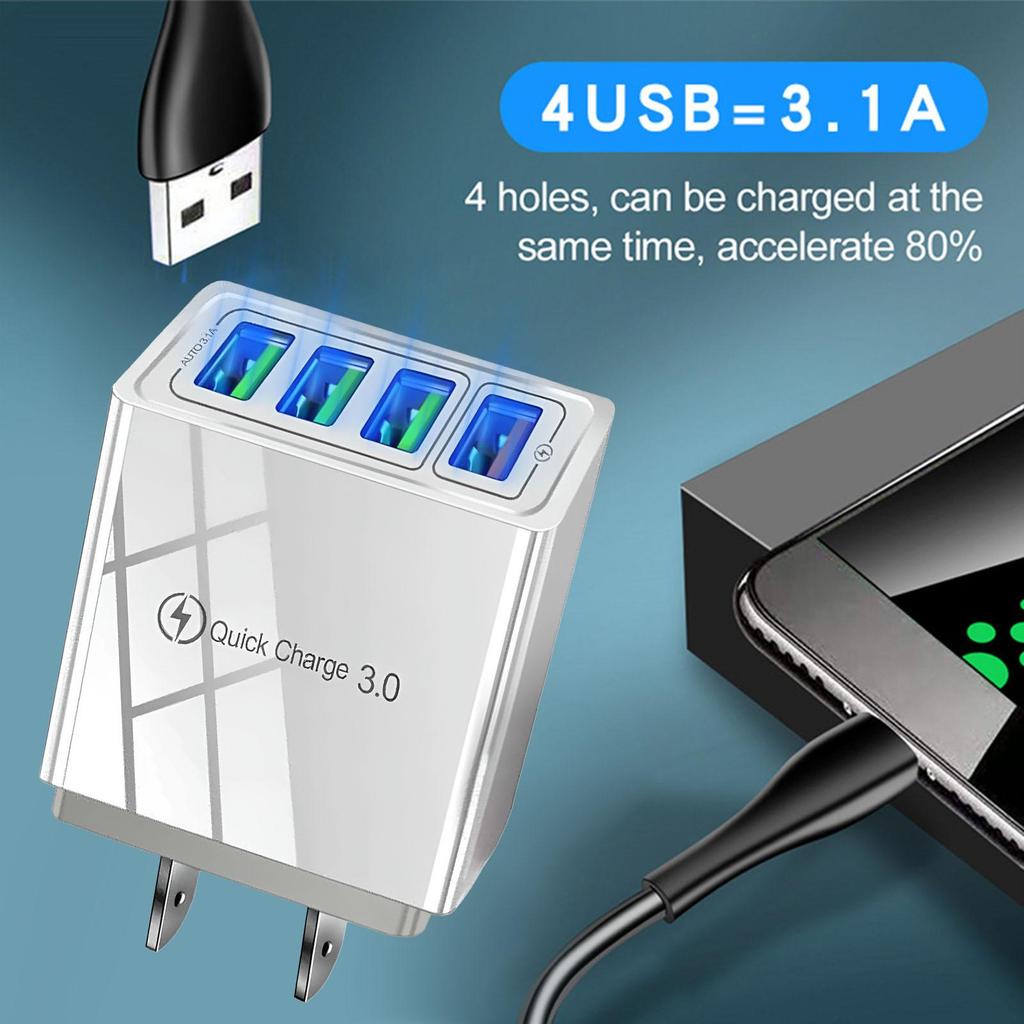 4 USB Phone Charger Faster Charger US/EU Ultra-Fast Charging USB Adapter Charge Four Devices At Once For Smartphones & Tablets