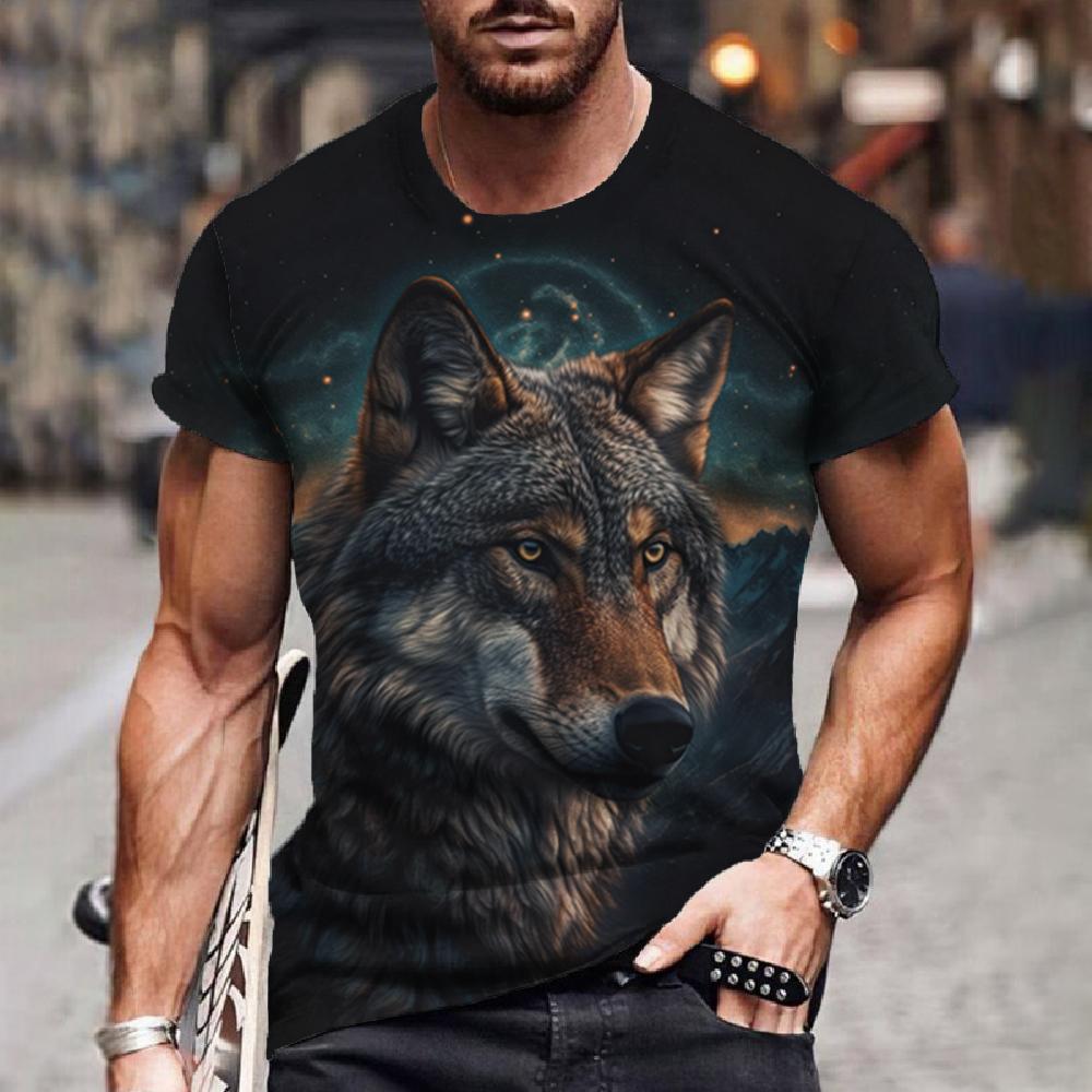 Green Black Wolf 3D Printed Short Sleeved T-shirt Summer Breathable polyester Simple Round Neck Top