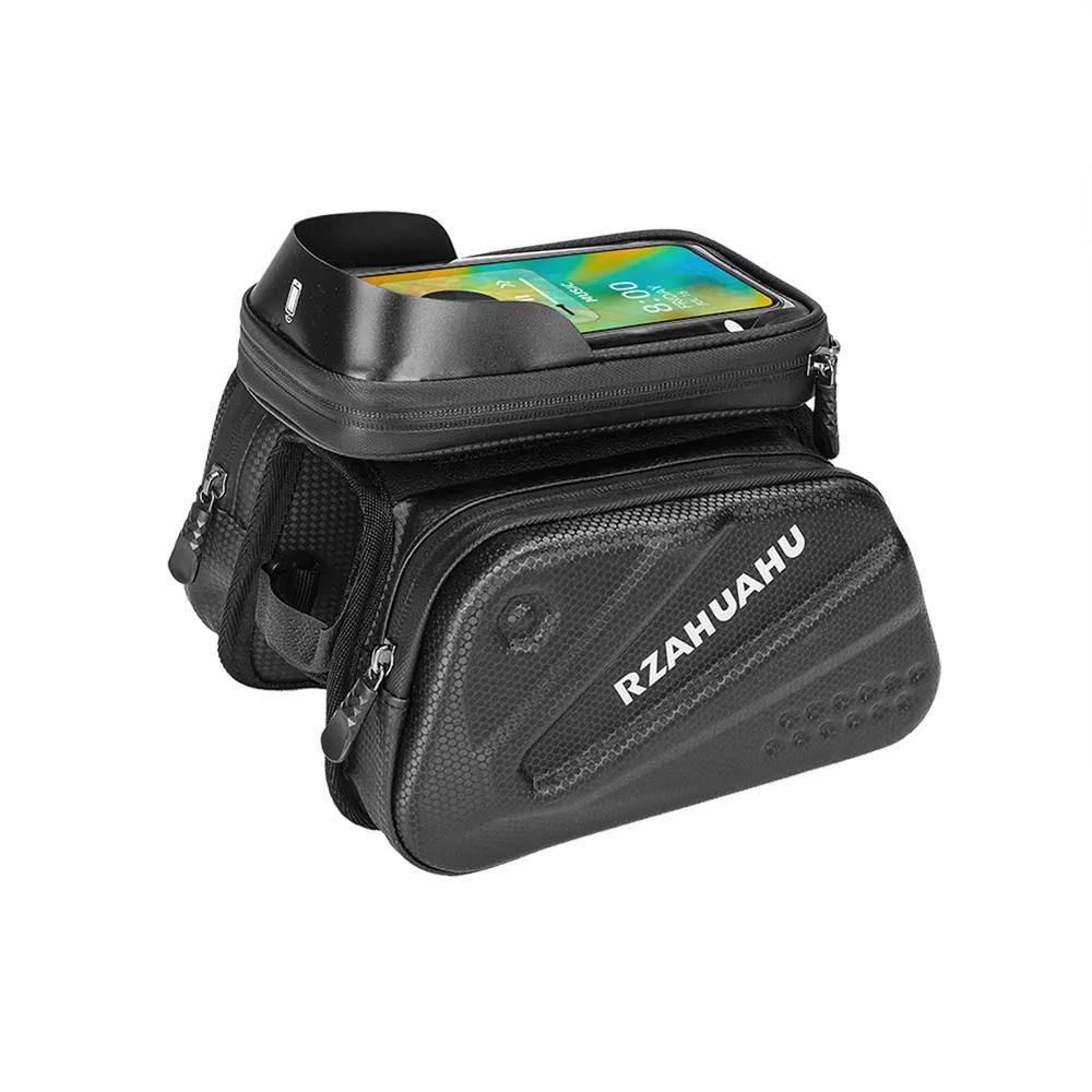 Wasserdichte EVA Hartschalen-Fahrrad-Oberrohrtasche, Fahrrad-Handyhülle mit Touchscreen und reflektierendem Streifen für MTB & Rennräder