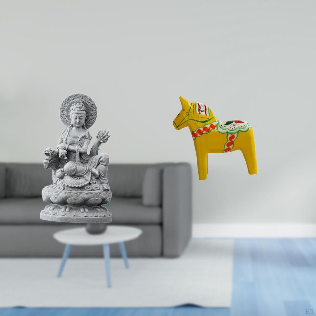 Guan Yin Dalecarlian Horse Figurine Feng Shui Female Buddha Sculpture Chinese Ornament Collectible