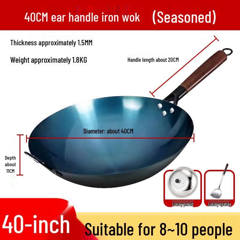 Wok da Cucina in Ferro Blu Retrò Antiaderente Stagionato