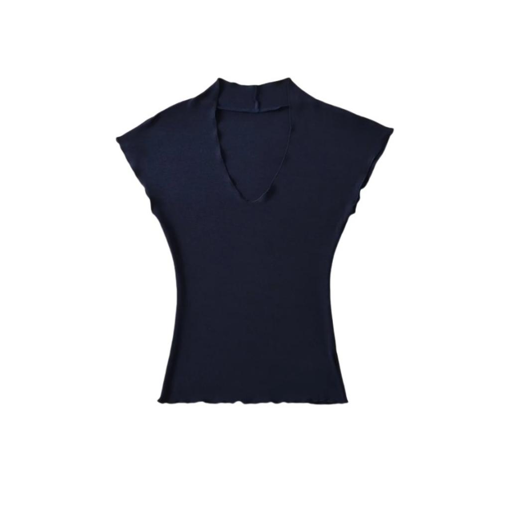 Damen V-Ausschnitt Kurzarm T-Shirt Slim Fit Einfarbig Basic Lässiges Tee Top