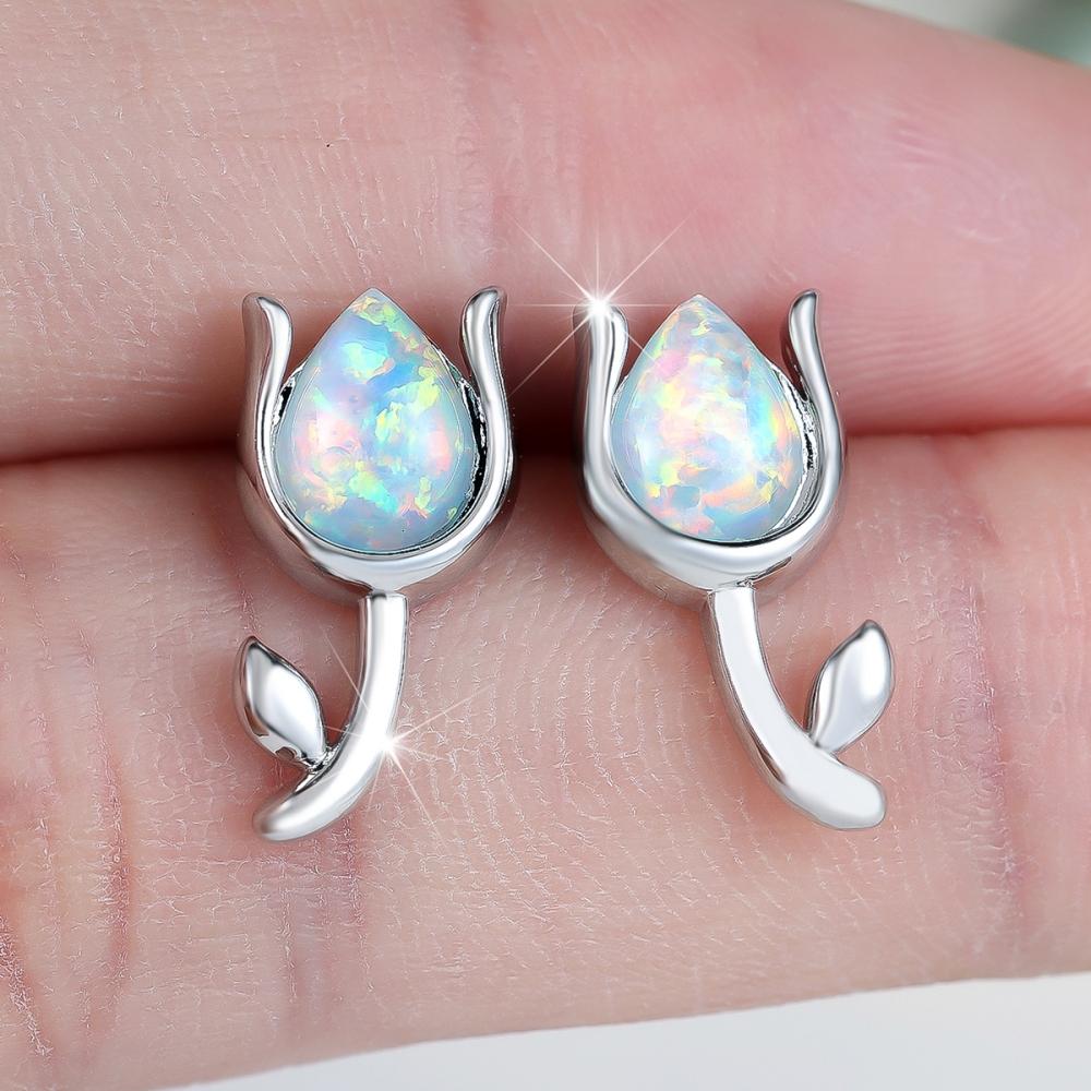 Piccoli Orecchini a Lobo a Forma di Fiore di Opale a Goccia d'Acqua per Donna Eleganti Gioielli da Matrimonio Fidanzamento Regali