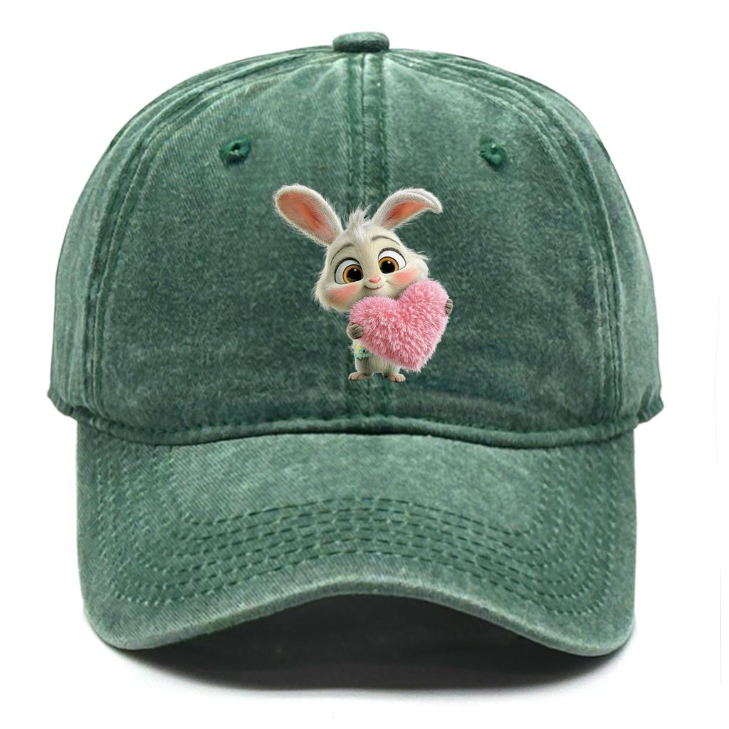 Rabbit Pink Heart Printed Snapback Baseball Cap Adjustable Inelastic Baseball Hat Flat Cap For Daily Wear Hiking Fishing