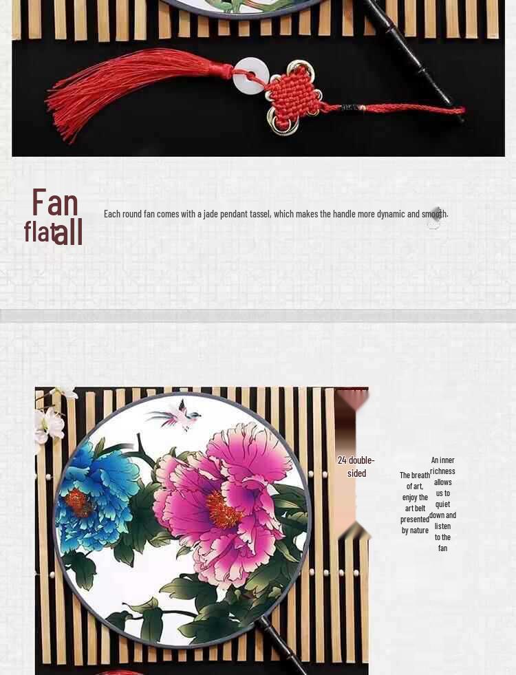 Neuer doppelseitiger runder Cheongsam Performance Tanzfächer