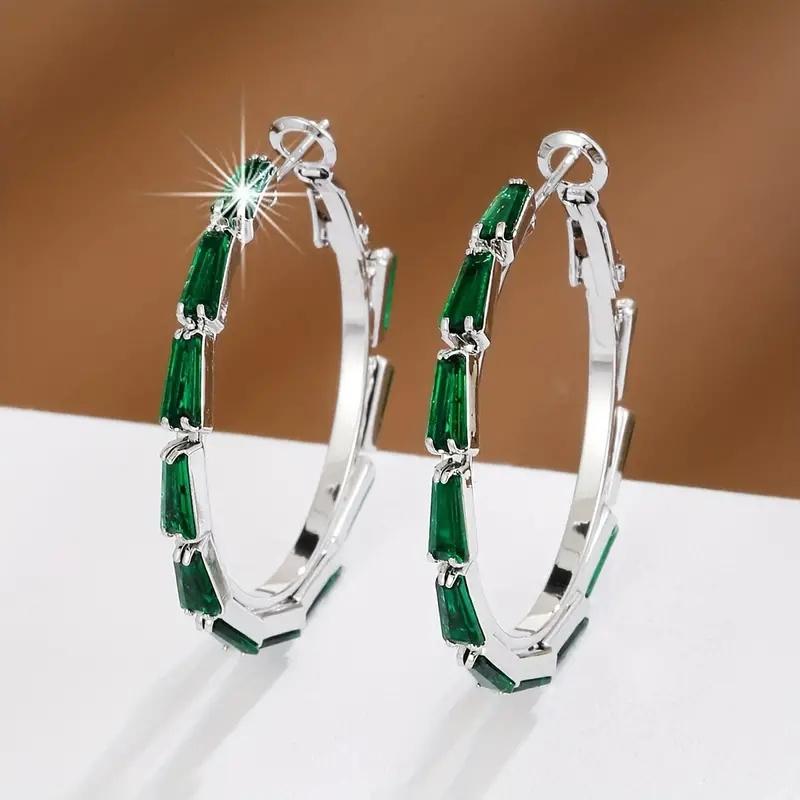 

1 пара изысканных серег-колец, медные украшения, золотистого цвета, полные камня-циркона, винтажные, элегантные, стильные, уникальные, женские серьги зелёный