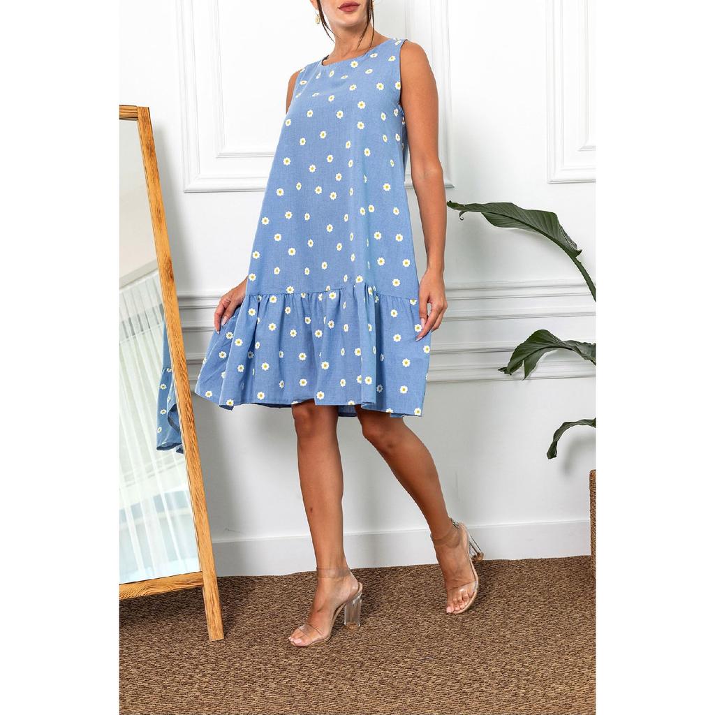 Женская черная юбка без рукавов с рюшами и рисунком ромашки Платье Arm-22y001123