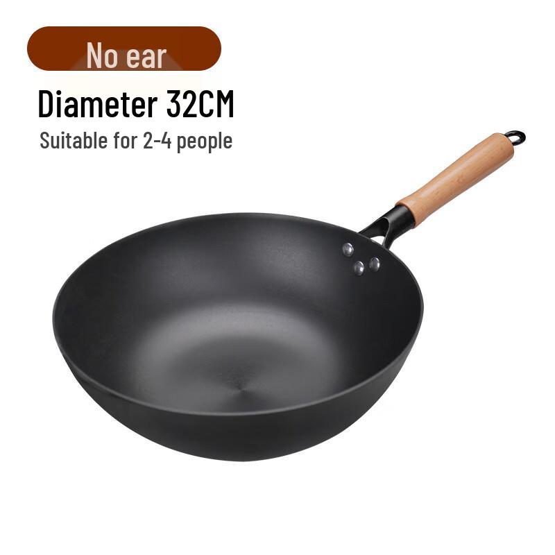 Hakka Style 32cm Flat Bottom Pre-seasoned Cast Iron Wok