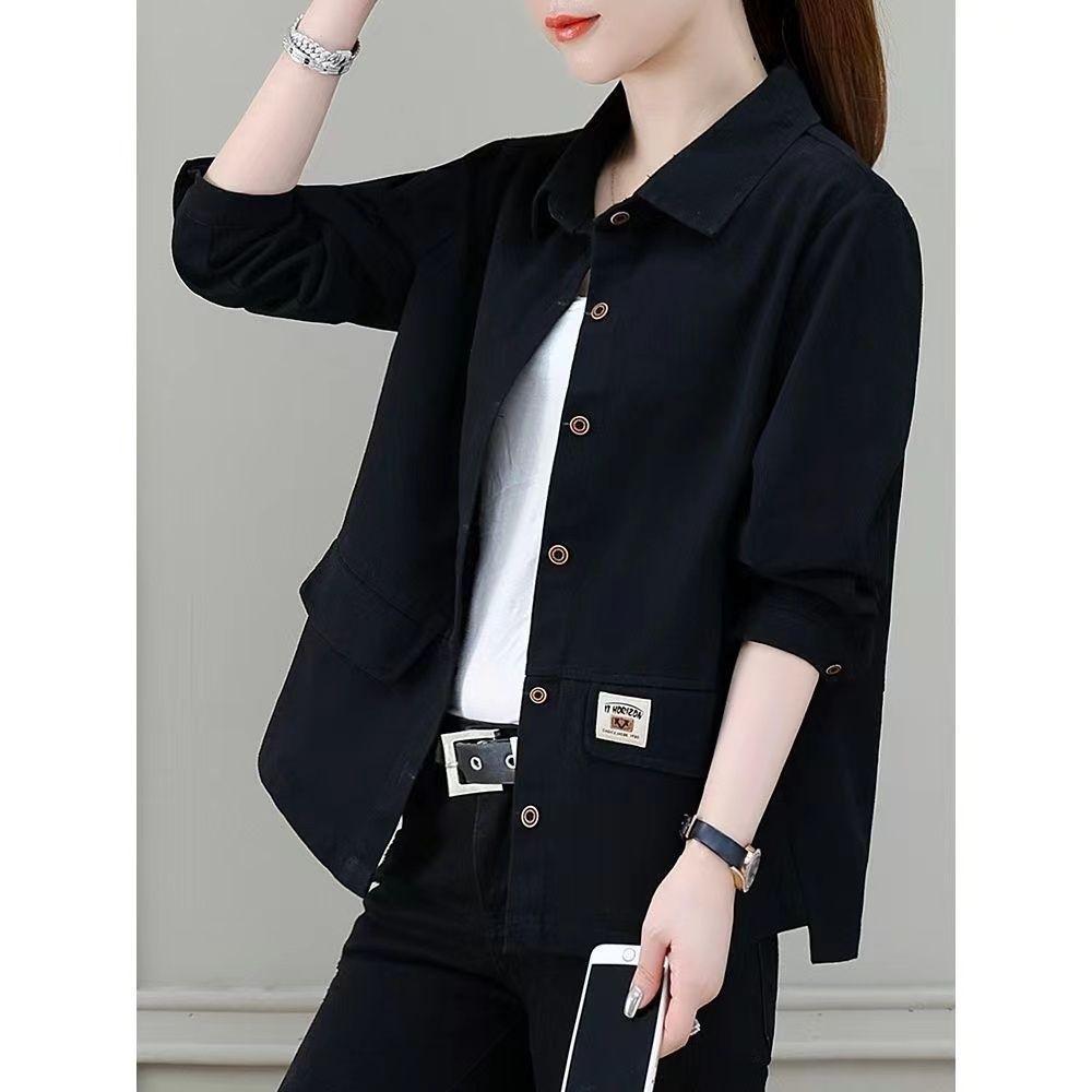 Women S Casual Loose Solid Color Long Sleeve Polo Collar Jacket Shirt