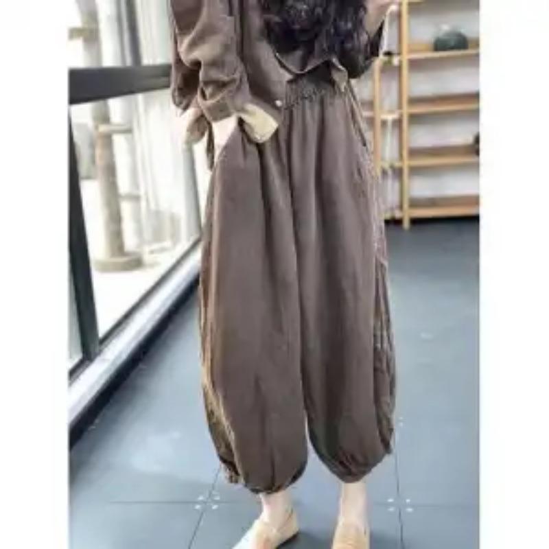 

Autumn Retro Contrast Color Splicing Loose Casual Personality Versatile Linen Pocket Splicing Versatile Pants M кофейный