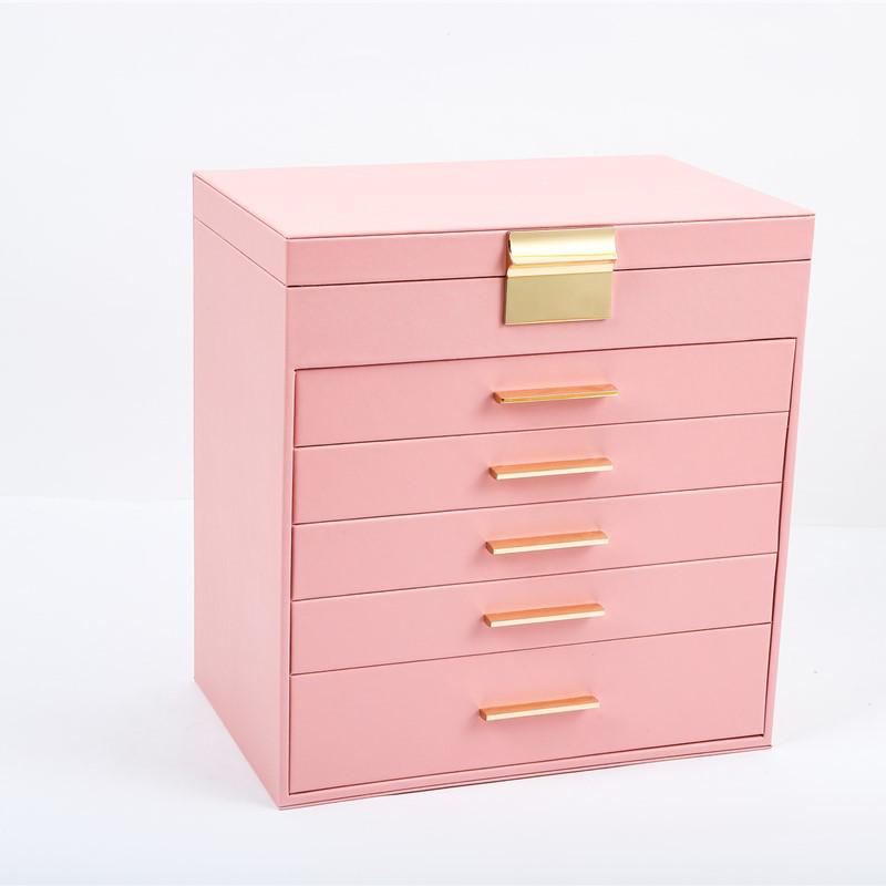 6-Layer PU Leather Jewelry Storage Box with Mirror and 5 Drawers