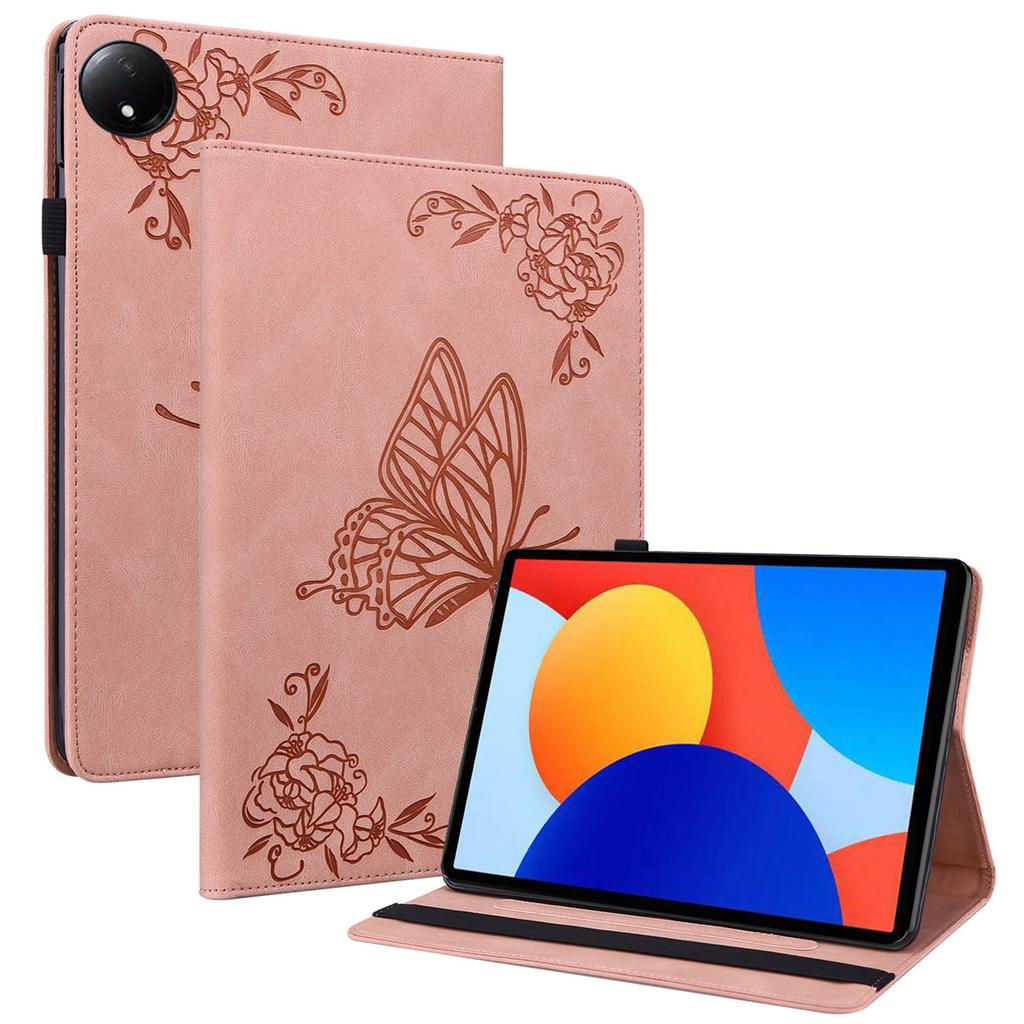 For Xiaomi Redmi Pad SE 4G 8.7 inch Case Butterfly Flower Imprint PU Leather Tablet Cover with Card Slots