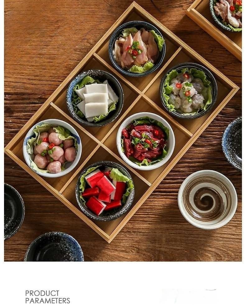 Große Bambus-Servierplatte im Rokugyo-Stil (33x22,5cm), Geteilter Lebensmittelbehälter, Perfekt für Gemüse, Mittagessen und Wurstwaren. Praktisch für Restaurants