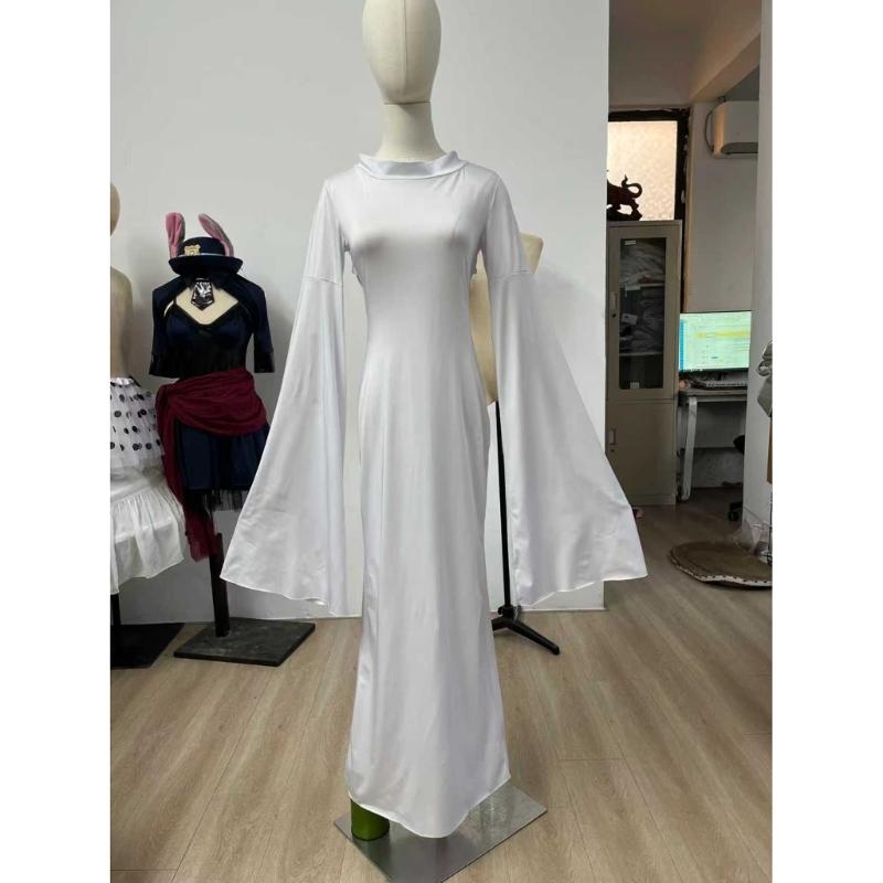 Specter Costume Women Adult Specter Costume White Backless Dress with Mask for Halloween Party Cosplay