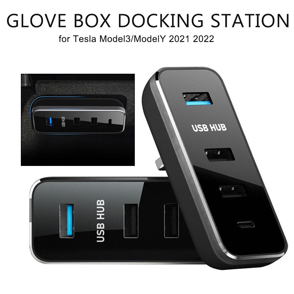  for Tesla Model3/ModelY 2021 2022 Glove Box HUB Docking Ports Charger Station Fast Accessories K9E7