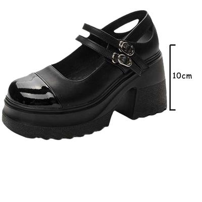 Fujin 10cm Patent Echtleder Atmungsaktive Pumps Sommer Stiefeletten Klobige Absätze Mary Jane Schnalle Plateau Herbst Frühling Schuhe