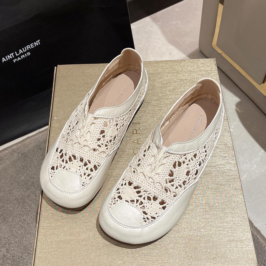 Flats Casual Lace Women Cotton Linen White Summer Retro Breathable Shallow Slip-on Walking Shoes Woman