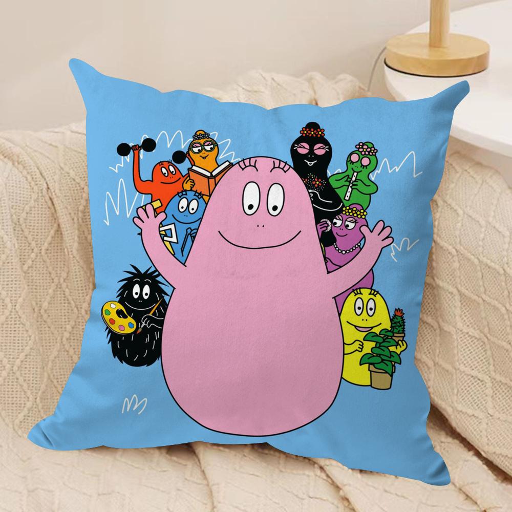 Cartoon Cute BBarbapapas Cushion Cover Silky Short Plush DoubleSided Printed Pillow Case for Sofa All Seasons Home Decor Gift