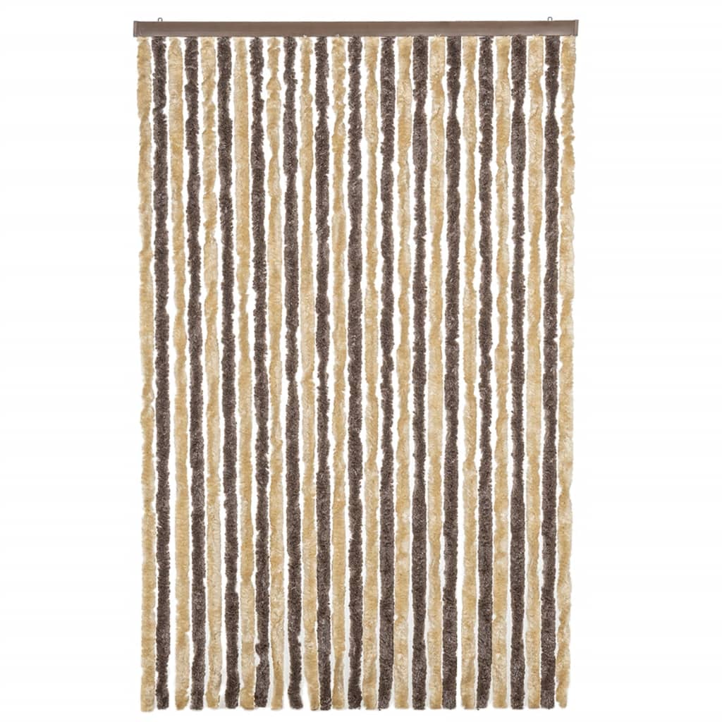 Fly Screen Curtain in Dark Brown and Beige 118 x 220 cm Chenille