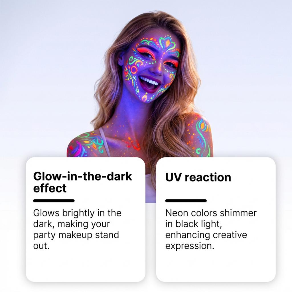 Facial And Body Painting Pigment Set Glowing Makeup With Black Light Effect, Emits Light, Easy To Apply And Clean Up.8ML