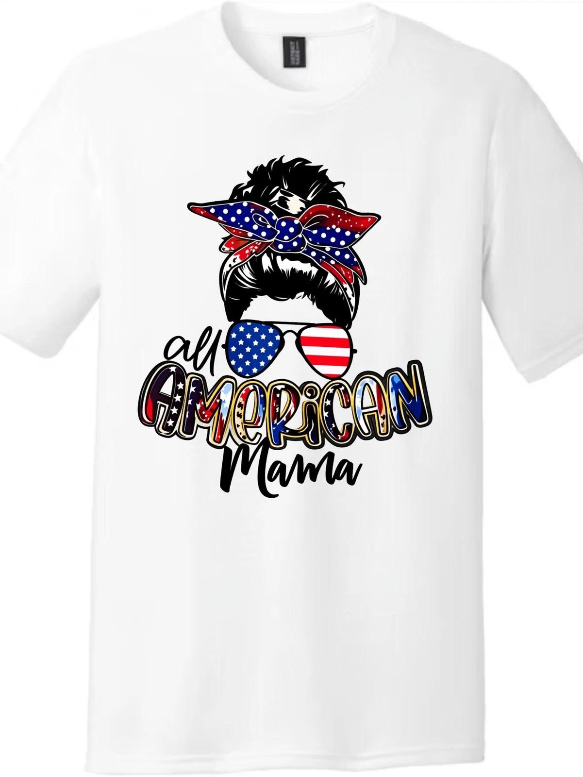 Unisex Vintage All American Mama USA Flag T-Shirt-Patriotic Mom Graphic Tee M