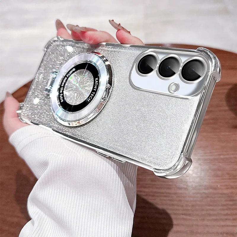 

Противоударный чехол с блестящим покрытием для Samsung Galaxy A17 A07 5G для магнитного держателя телефона, мягкая силиконовая накладка A17 5G белый