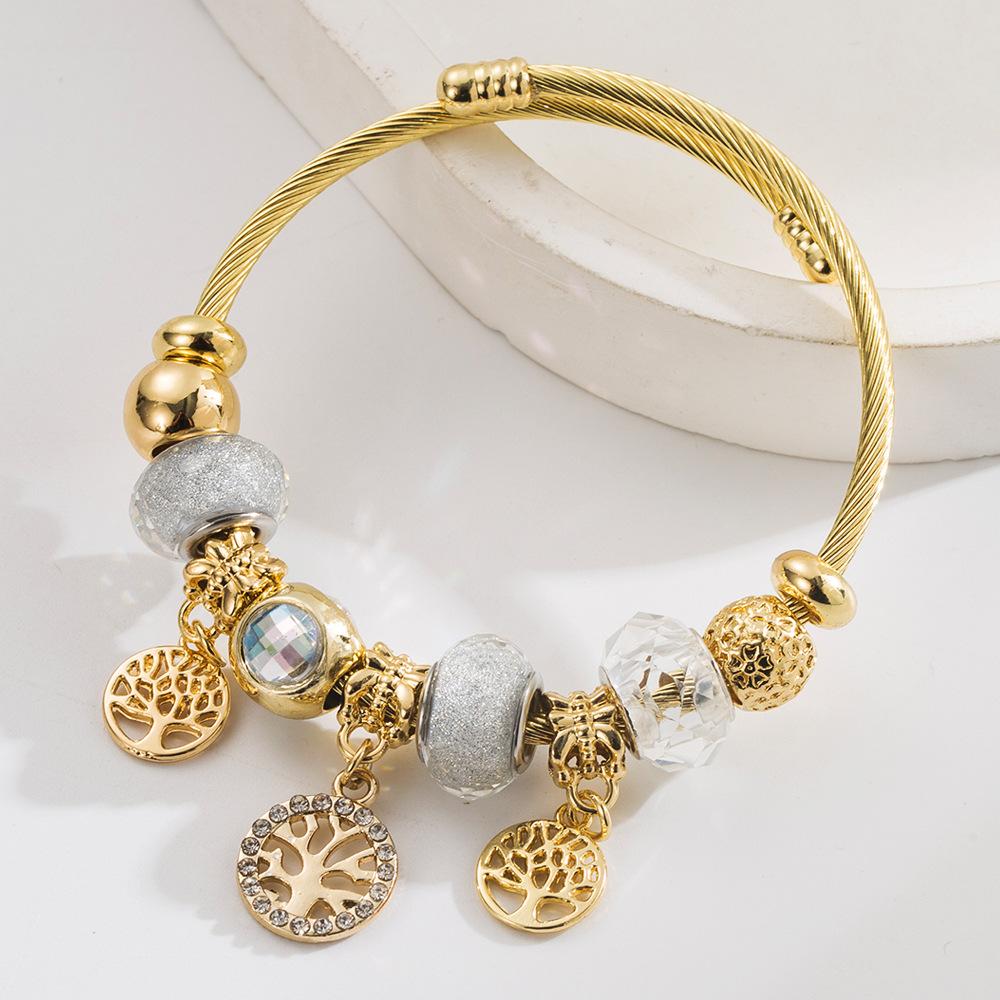 

Персонализированный Креативный Браслет-подвеска в виде Башни Дерева Удачи из сплава с бриллиантами, регулируемый белый