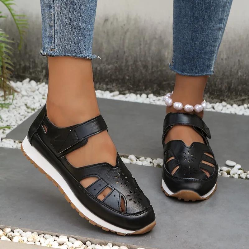 Ladies Shoes 2025 Brand Closed Toe Women's Sandals Casual Summer New Plus Size Hollow Out Light Flat Low Heels Zapatos