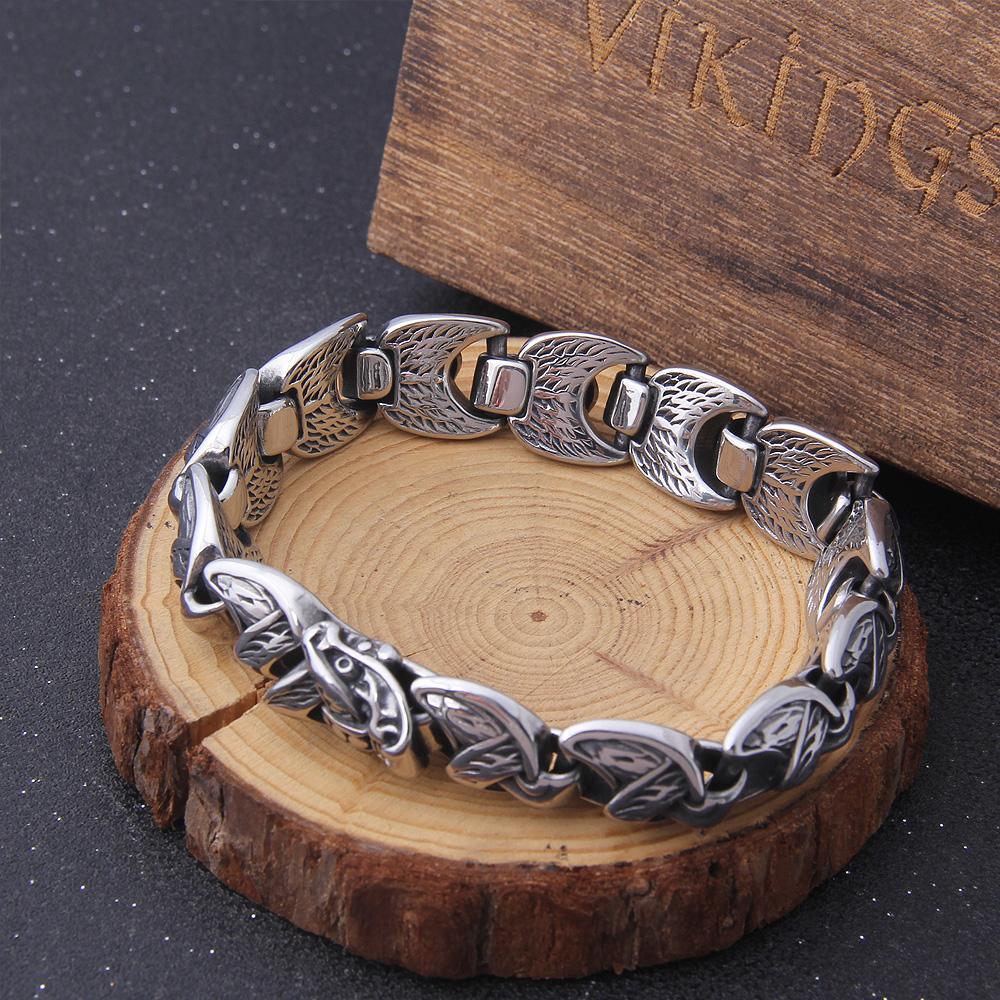 New Viking Ouroboros Vintage Punk Bracelet for Men Stainless Steel Fashion Jewelry Hippop Street Culture with Wooden Box