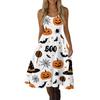 Womens Halloween Print Off Shoulder Dress Vintage Punk Party Dress Flared Skirt Sleeveless A Line Dress