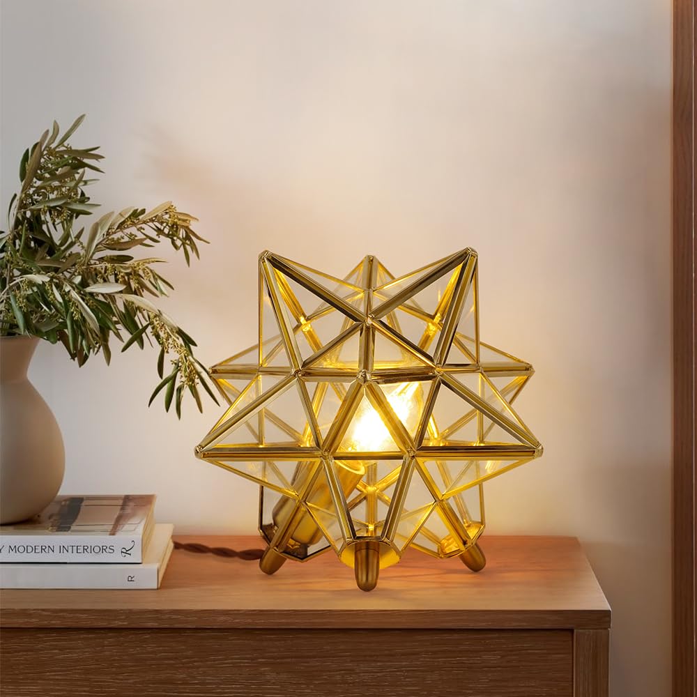 Cerdeco Table Lamp with a Fantastical Star Silhouette - Stand Lamp/Desk Lamp - Brass & Glass - Creates a Dreamy Shadow - Interior Lighting, Indirect L