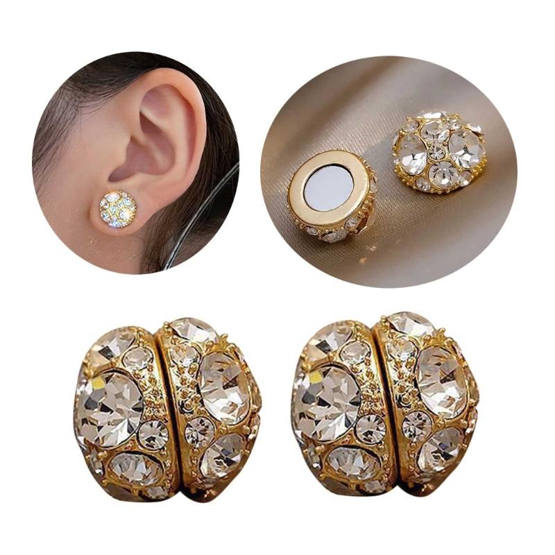 Non Piercing Magnetic Stud Earrings Round Inlaid Zircon Clip On Earrings Gauges Fashion Stud Earrings for Women Girls