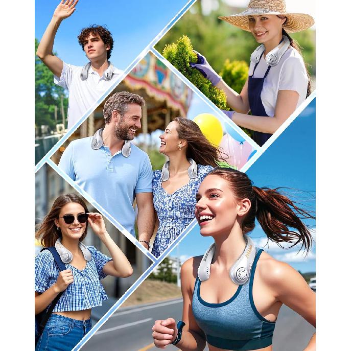 Portable Neck Fan - Rechargeable Personal Fan with Neck Support, 5-Speed Quiet Lightweight Long Lasting Neck Fan, Battery Operated Full Surround