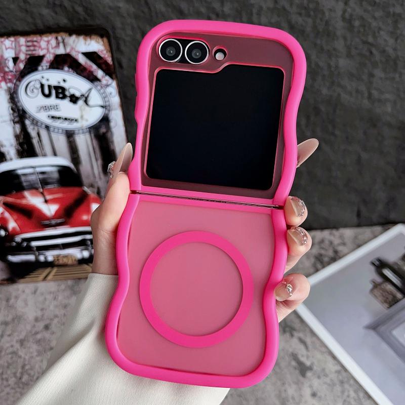 Stylish Big Wave Magnetic Matte Case For Samsung Galaxy Z Flip 3 4 5 6 5G ZFlip5 Flip6 5G Translucent Frosted Back Cover Funda