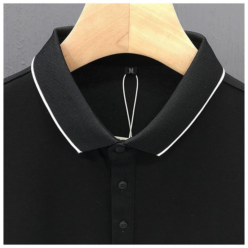 Summer Ice Silk Short Sleeve Polo Shirt For Men Contrast Trim Collar Business Casual Breathable And Quick-dry Cross-border Hot Sale
