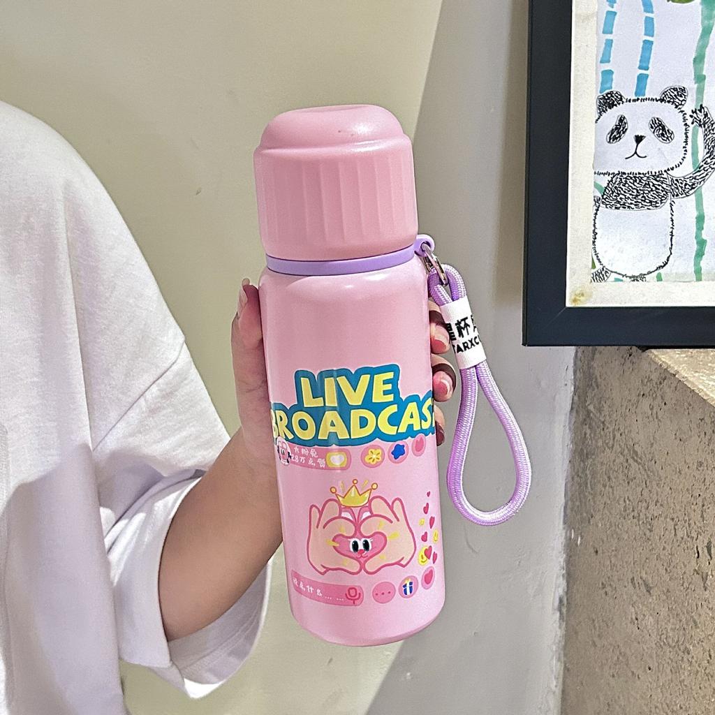 New Cute Graffiti Thermos Cup High Value Girls Large Capacity Children's Kettle Will Carry Rope Tea Water Cup