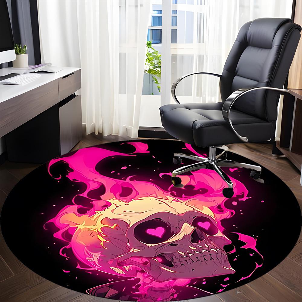 1pc Skull Flames Chair Carpet for Office Non-Slip, Lightweight, Machine Washable Rug for Office, Room - Holiday Decoryy251016016