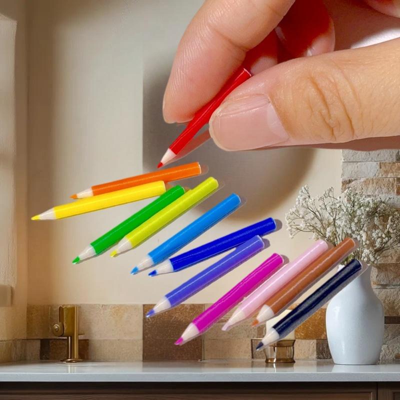 10/12Pcs Kid Pretend Play Toy Dollhouse Miniature Colored Pen Mini Pencil School Supplies Model Doll House Accessories