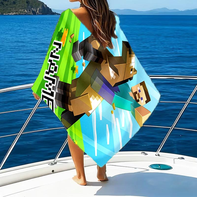 1pc Minecraft2 Beach Towel with Custom Name, Beach/Swimming/Bath/Picnic/Camping Towel, Suitable for Seaside Beaches