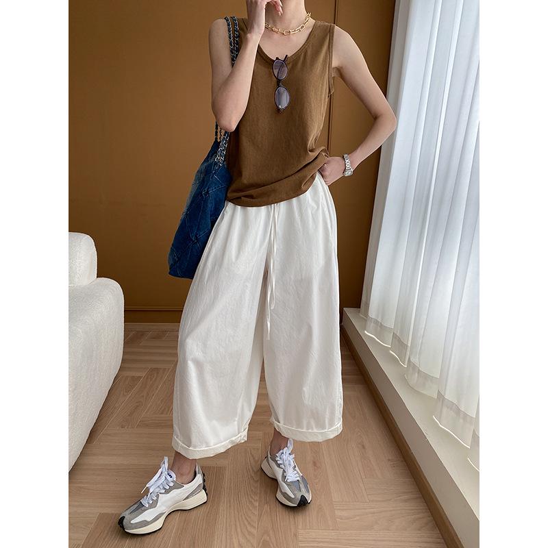 

Синан Французский бумажный мешок Тонкие широкие брюки на шнурке SN5476 Medium белый