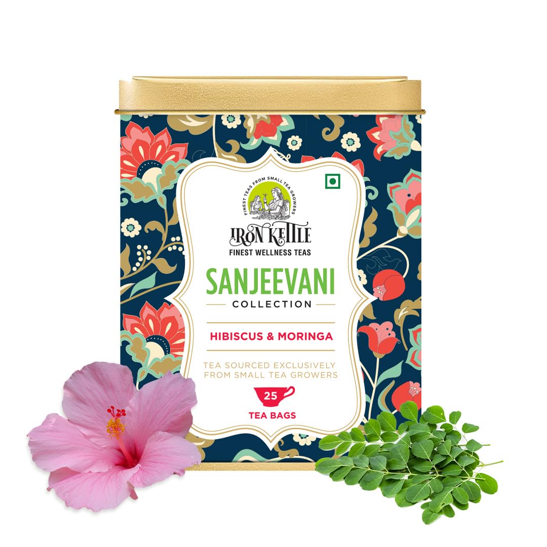 

Iron Kettle Sanjeevani Collection | Anti-Oxidant | Hibiscus & Moringa | Herbal Green Tea with Hibiscus, Turmeric, Licorice, Moringa & Clove | 25