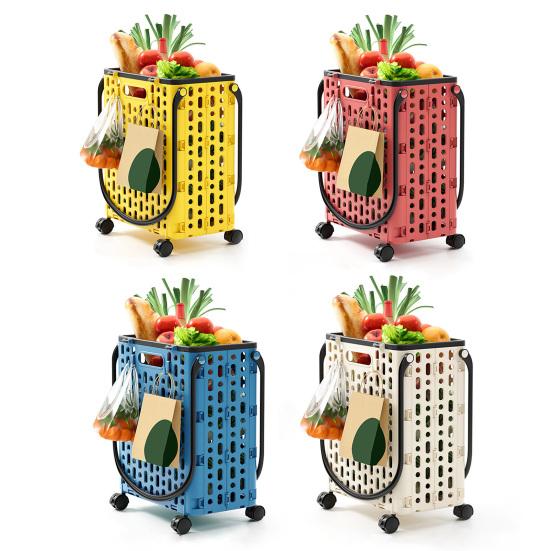 Folding Shopping Cart Collapsible Utility Cart with 360-Degree Swivel Wheels Lightweight Foldable Rolling Cart with Hooks for Grocery Shopping Laundry