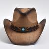 Cowboy Style Straw Hat for Men's and Women's Curled Edge Vintage Sun Shield Hat Summer Holiday Beach Hat