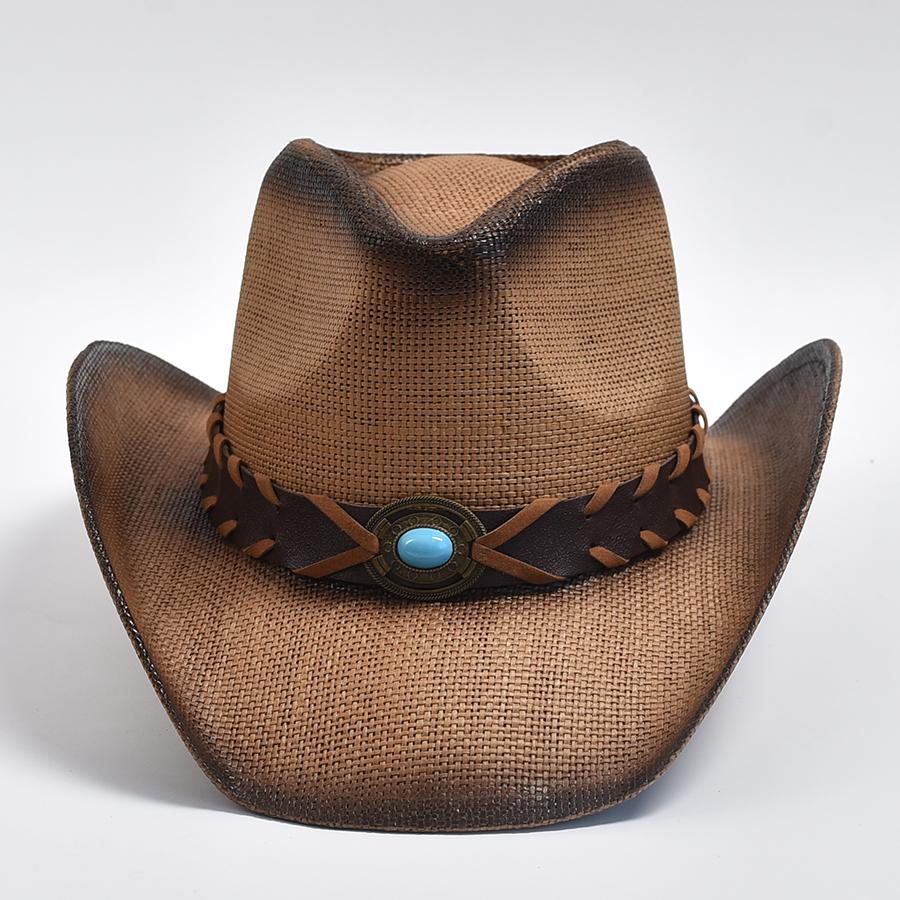 Cowboy Style Straw Hat for Men's and Women's Curled Edge Vintage Sun Shield Hat Summer Holiday Beach Hat