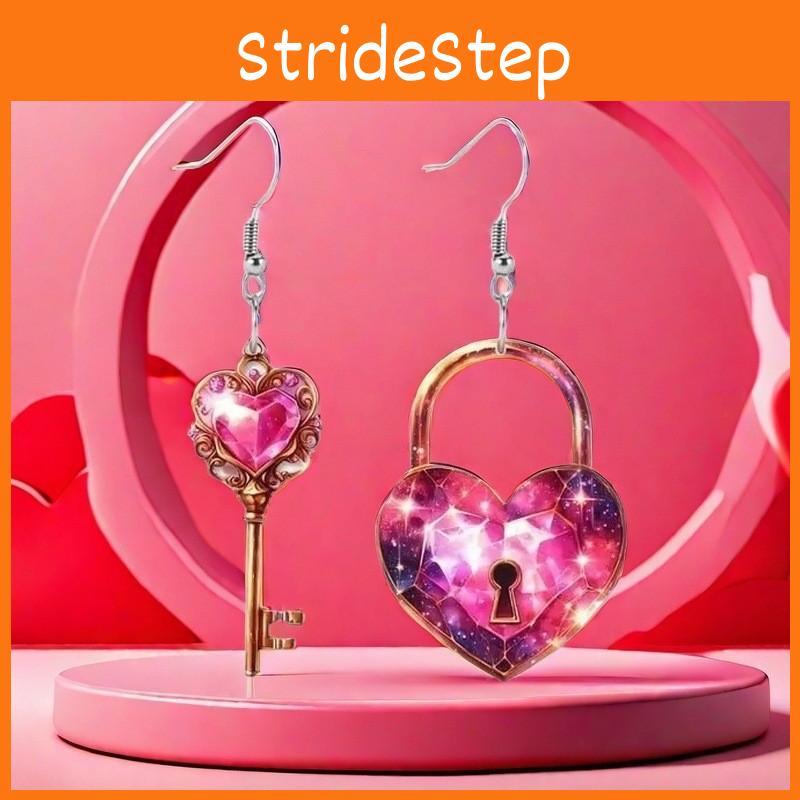 Shaped Sweet Heart Lock And Key Design Acrylic Women Pink Earrings Jewelry