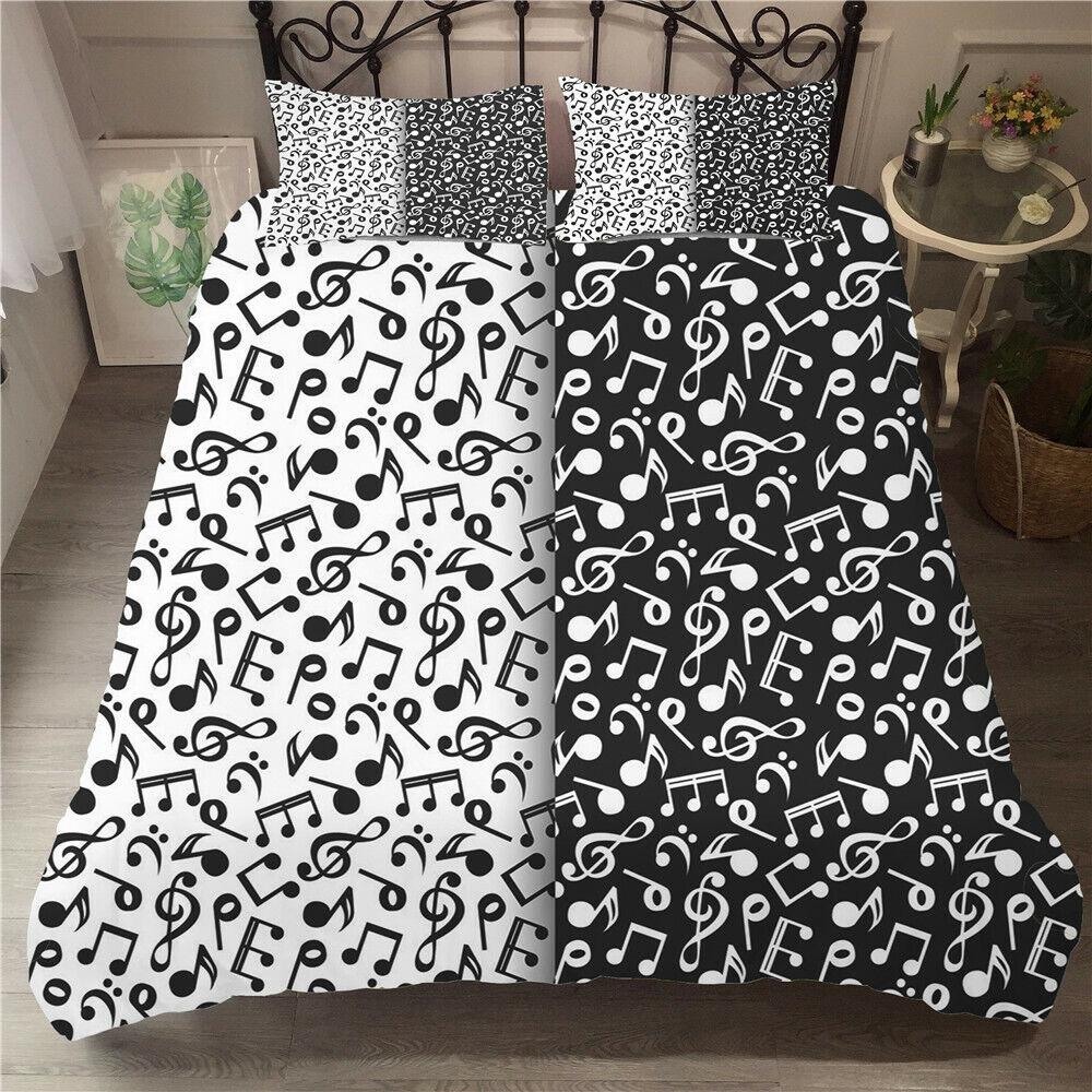 3D Printed Music Bedding, Note Patterns, Down Duvet Covers, Pillowcases, 2/3pc Girl Kid, Musician Cover Gift, King Queen Bed, All Sizes