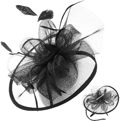 GALPADA Black Mesh Fascinator Hat for Women Vintage Wedding Bride Hat Decoration with Plume Flower Headband, Tea Party and Banquet Special Occasion