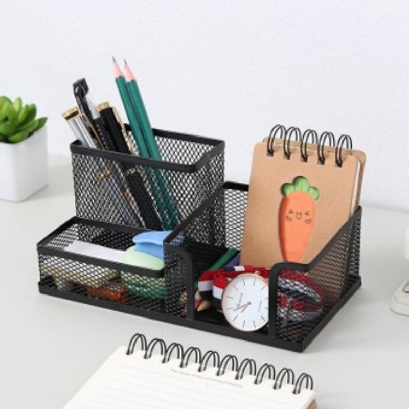 1PC Three Compartments Combination Metal Pen Holder Student Desktop Multifunctional Pen Holder Office Stationery Supplies