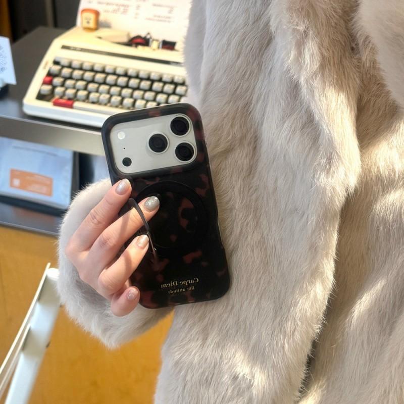 Creative Tortoiseshell Solid Phone Case With Rotating Stand IPhone 17 16 Pro 15